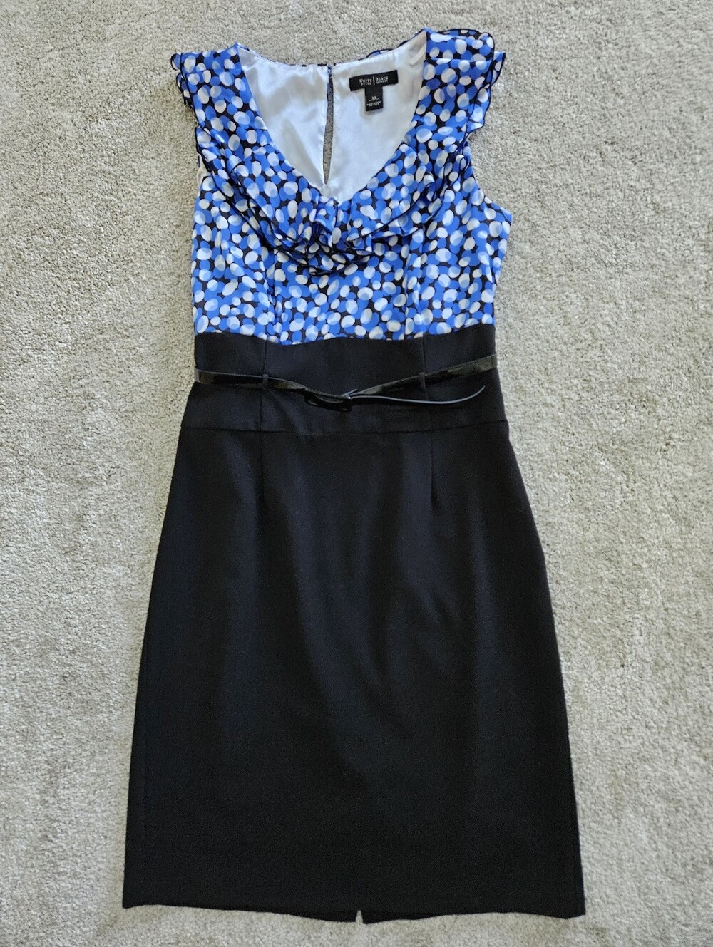 White House Black Market Black Pencil Skirt with Blue Dot Waist Panel